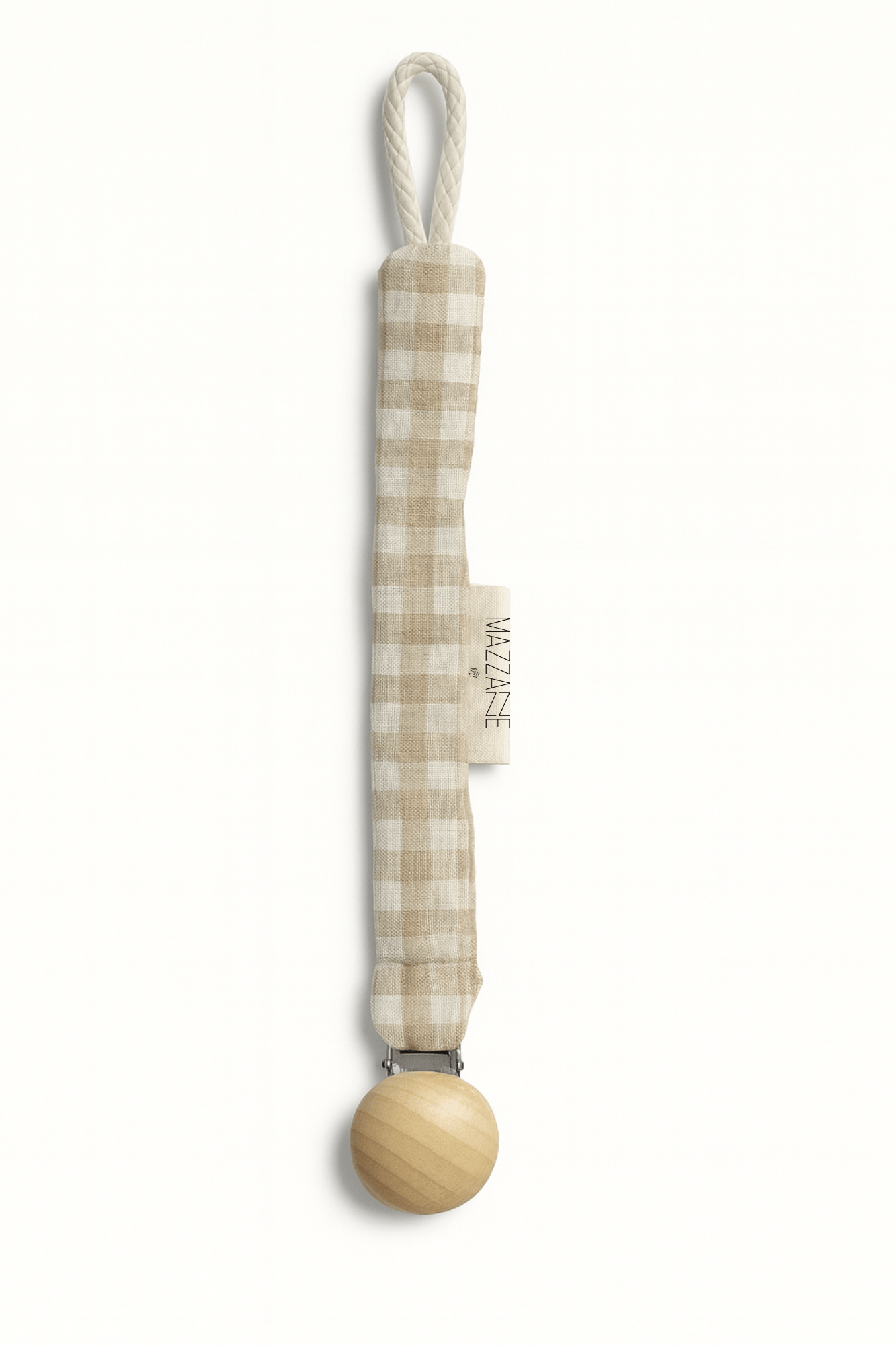 Attache - tétine bébé personnalisable fait main en gaze de coton vichy beige - mazzanne