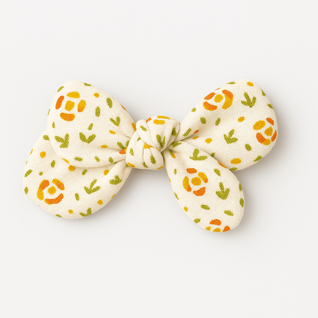 Barrette nœud gaze de coton à fleurs pour cheveux accessoire vêtement enfant - mazzanne