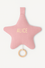 Boîte à musique étoile bébé personnalisable en gaze de coton rose - mazzanne
