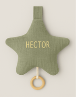 Boîte à musique étoile bébé personnalisable en gaze de coton verte - mazzanne