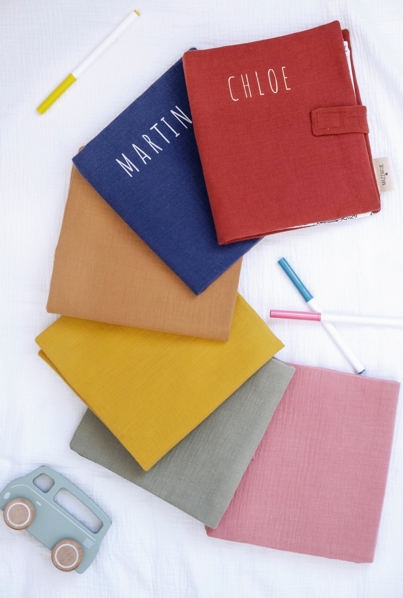 Cahier de coloriage personnalisable lavable et réutilisable en gaze de coton tangerine - mazzanne