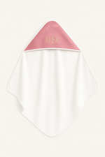 Cape de bain bébé personnalisable en éponge et gaze de coton rose - mazzanne