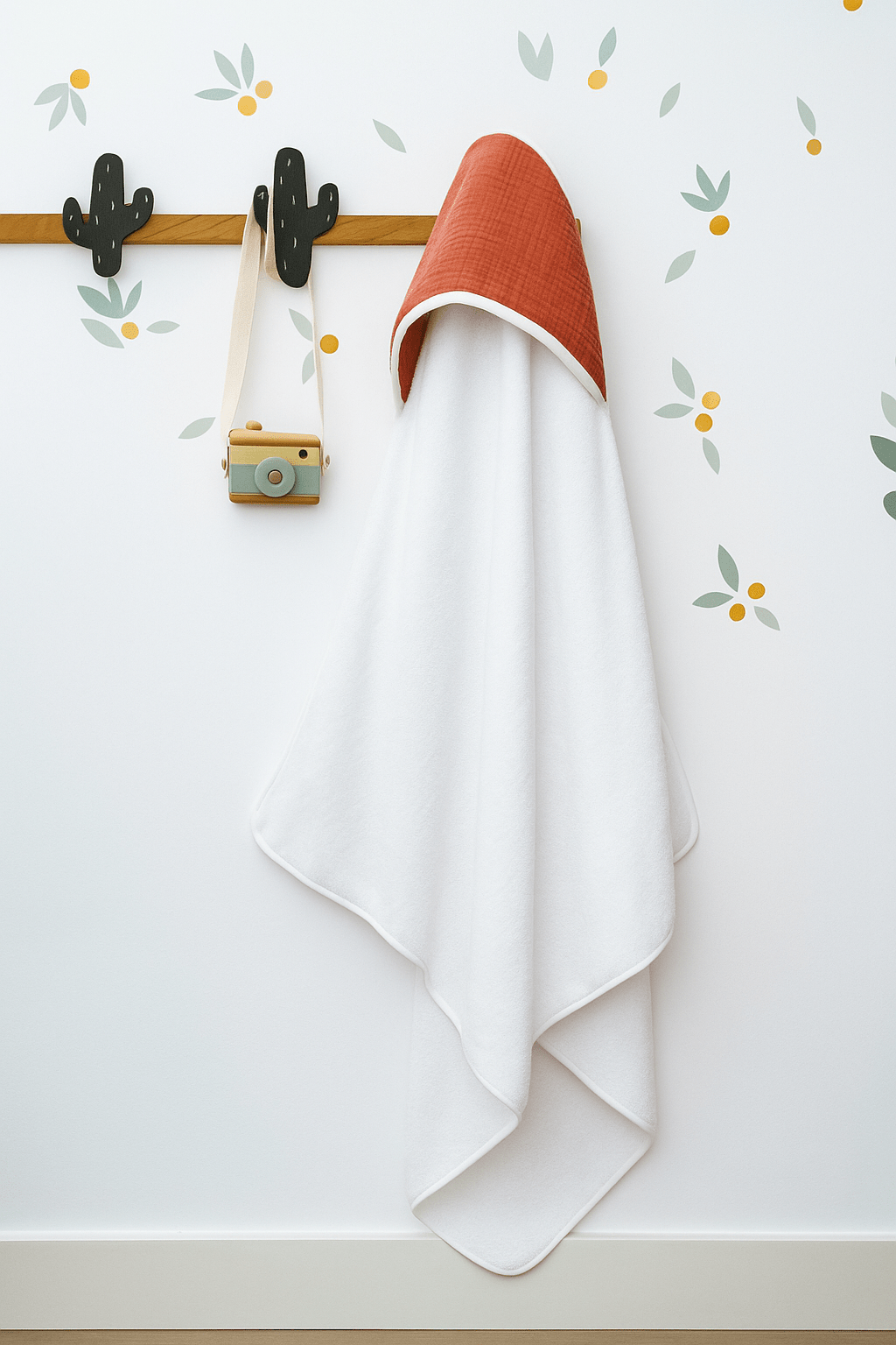 Cape de bain bébé personnalisable en éponge et gaze de coton terracotta - mazzanne