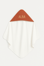 Cape de bain bébé personnalisable en éponge et gaze de coton terracotta - mazzanne
