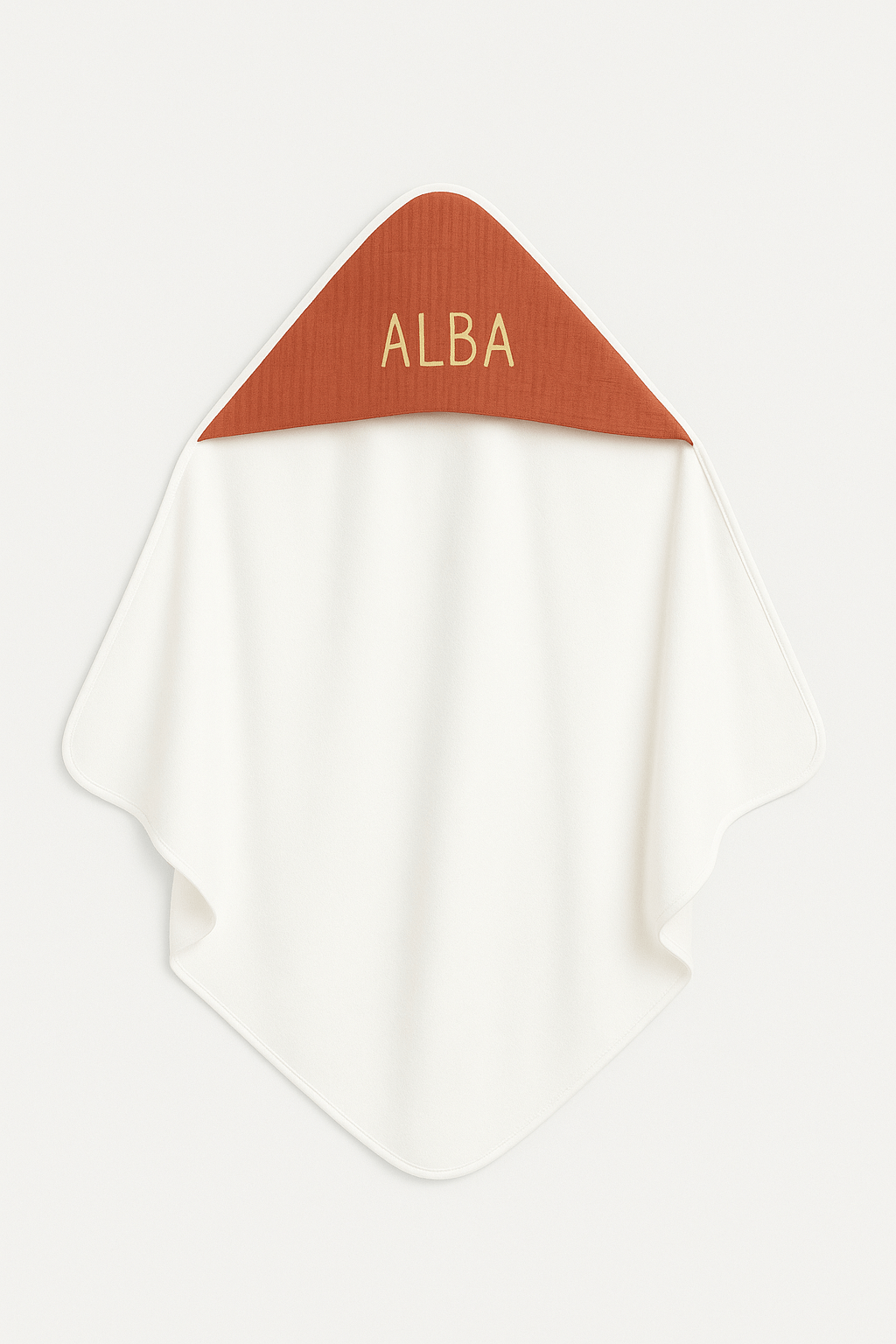Cape de bain bébé personnalisable en éponge et gaze de coton terracotta - mazzanne