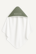 Cape de bain bébé personnalisable en éponge et gaze de coton verte - mazzanne