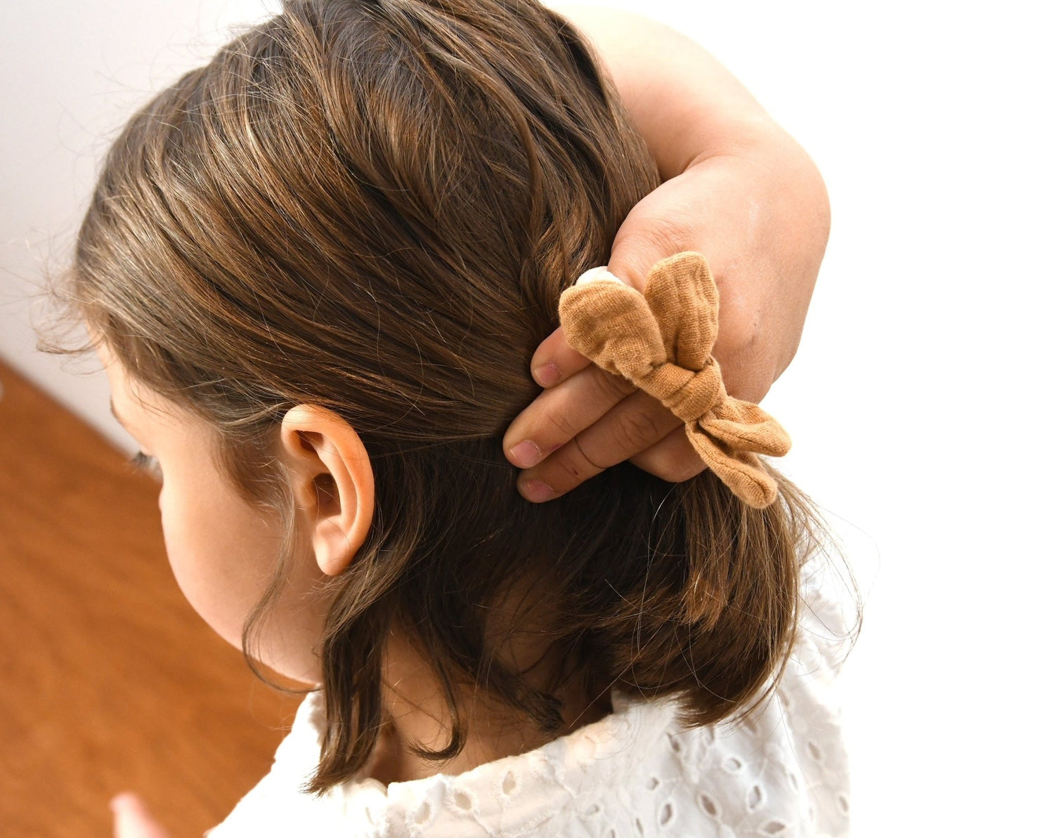 Chouchou cheveux fille nœud accessoire vêtement en gaze de coton tangerine - mazzanne