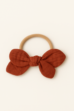 Chouchou cheveux fille nœud accessoire vêtement en gaze de coton terracotta - mazzanne