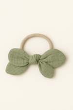 Chouchou cheveux fille nœud accessoire vêtement en gaze de coton vert - mazzanne