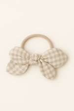 Chouchou cheveux fille nœud accessoire vêtement en gaze de coton vichy beige - mazzanne