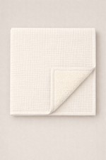 Couverture naissance bébé personnalisable en sherpa et gaze de coton écru - Mazzanne