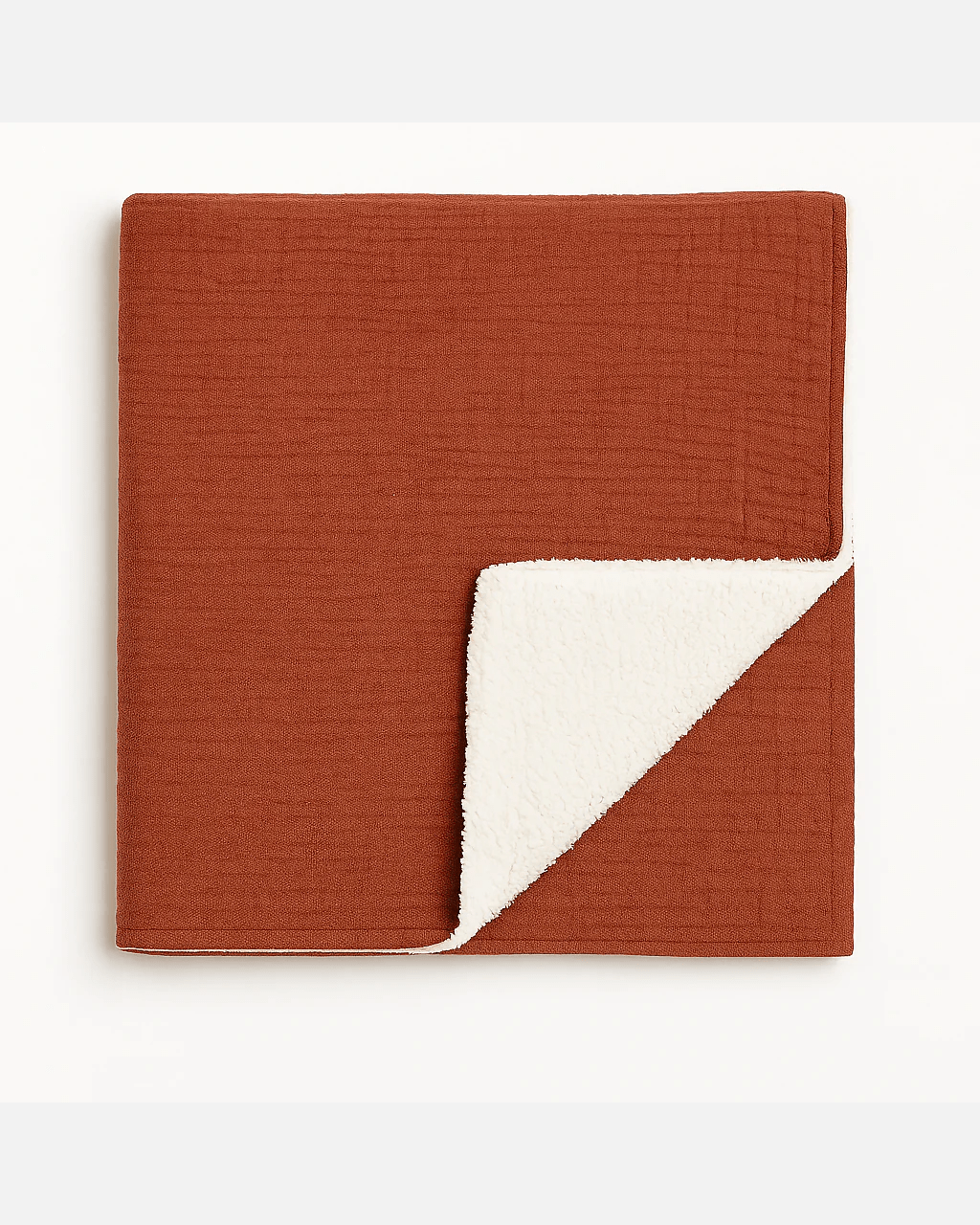 Couverture naissance bébé personnalisable en sherpa et gaze de coton terracotta - mazzanne
