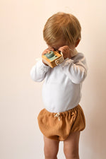 Culotte bloomer bébé personnalisable vêtement en gaze de coton camel - mazzanne