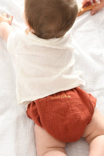 Culotte bloomer bébé personnalisable vêtement en gaze de coton terracotta - mazzanne