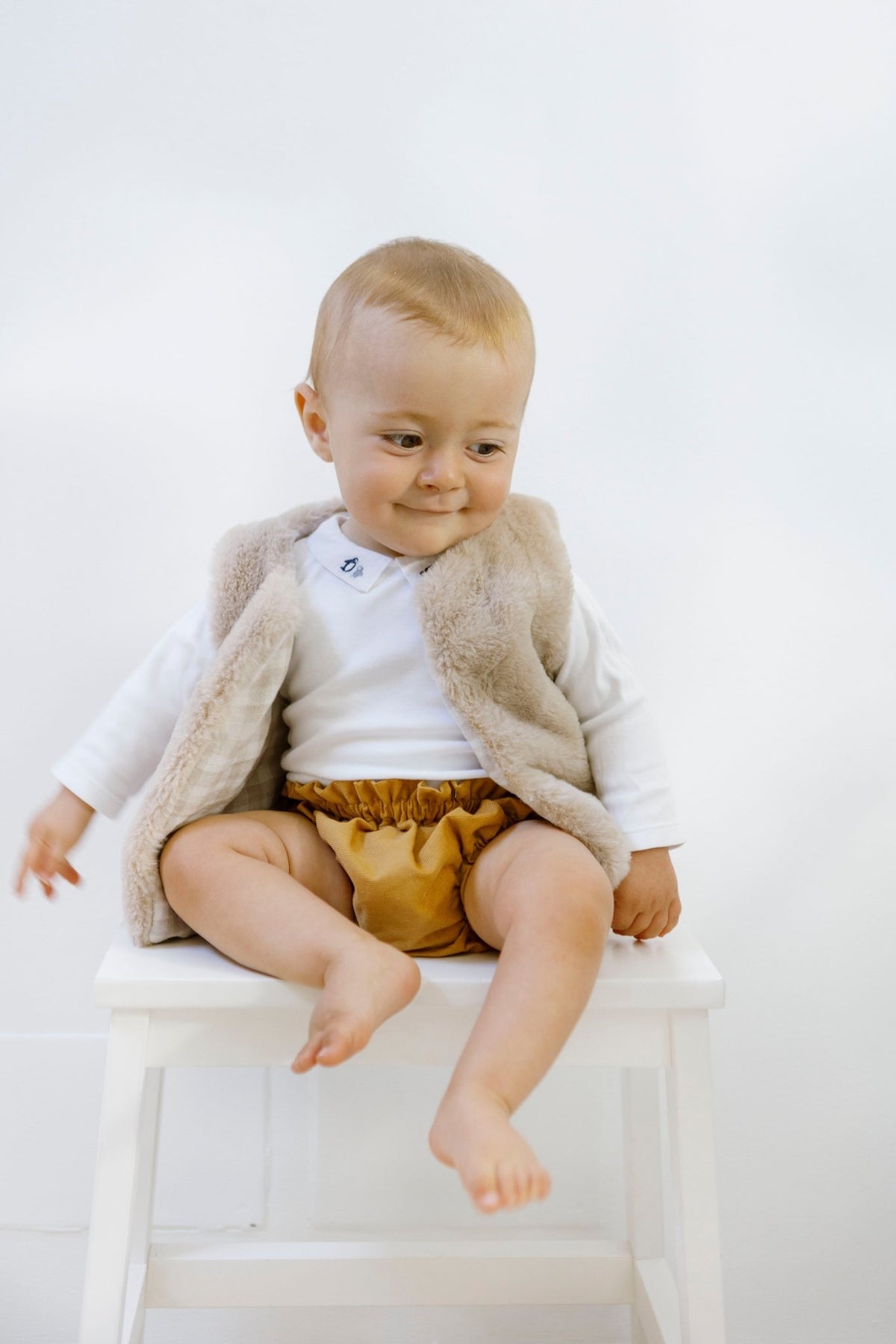 Gilet de berger vêtement bébé et enfant réversible Prado en fausse fourrure - mazzanne