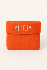 Panière de rangement bébé et enfant personnalisable en gaze de coton tangerine - mazzanne
