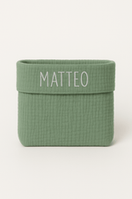 Panière de rangement bébé et enfant personnalisable en gaze de coton verte - mazzanne
