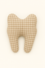 Pochette à dent de lait pour la petite souris personnalisable en gaze de coton vichy beige - Mazzanne