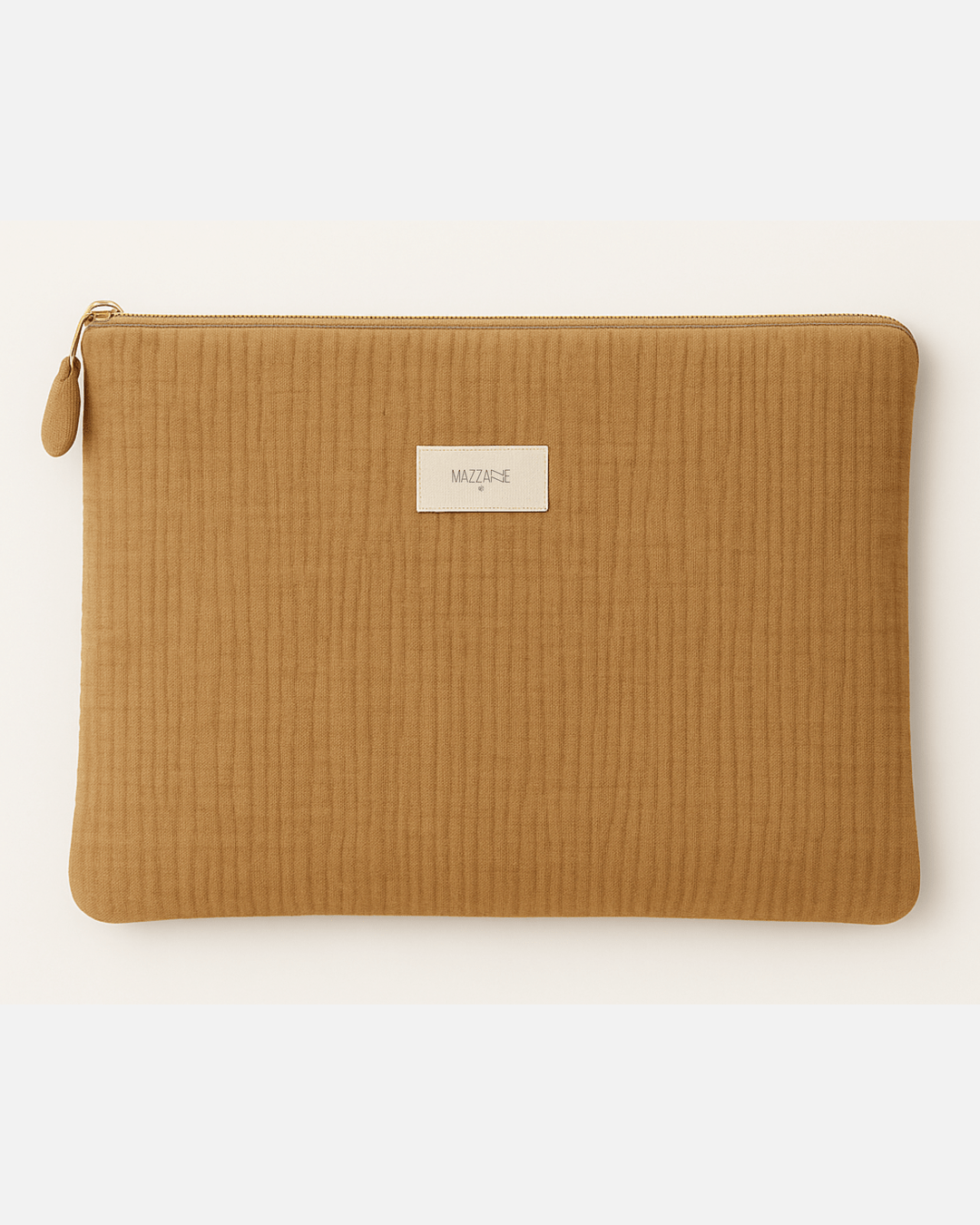 Pochette d’ordinateur portable femme personnalisable rembourrée en gaze de coton camel personnalisable - mazzanne