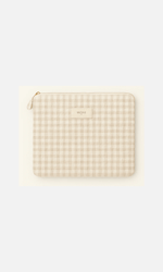 Pochette d’ordinateur portable femme personnalisable rembourrée en gaze de coton vichy beige - mazzanne