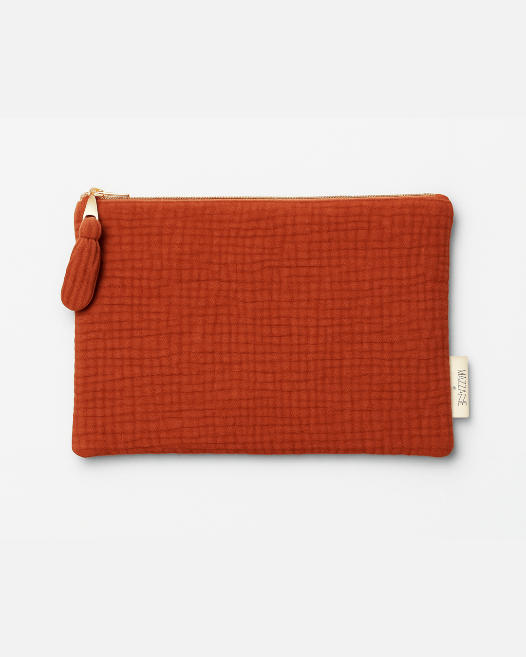 Pochette plate femme personnalisable en gaze de coton terracotta faite main - mazzanne