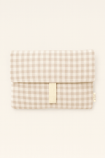 Pochette protection livre femme personnalisable en gaze de coton vichy beige - mazzanne