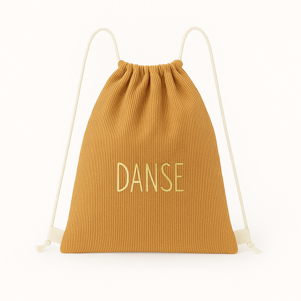 Sac à dos enfant personnalisable en velours côtelé camel à cordons - mazzanne