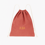 Sac à dos enfant personnalisable en velours côtelé rose à cordons - mazzanne