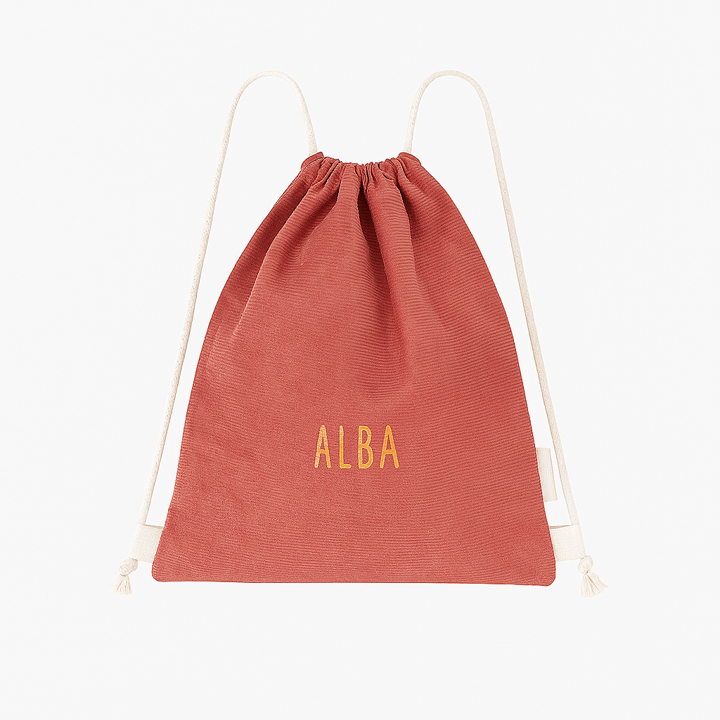 Sac à dos enfant personnalisable en velours côtelé rose à cordons - mazzanne