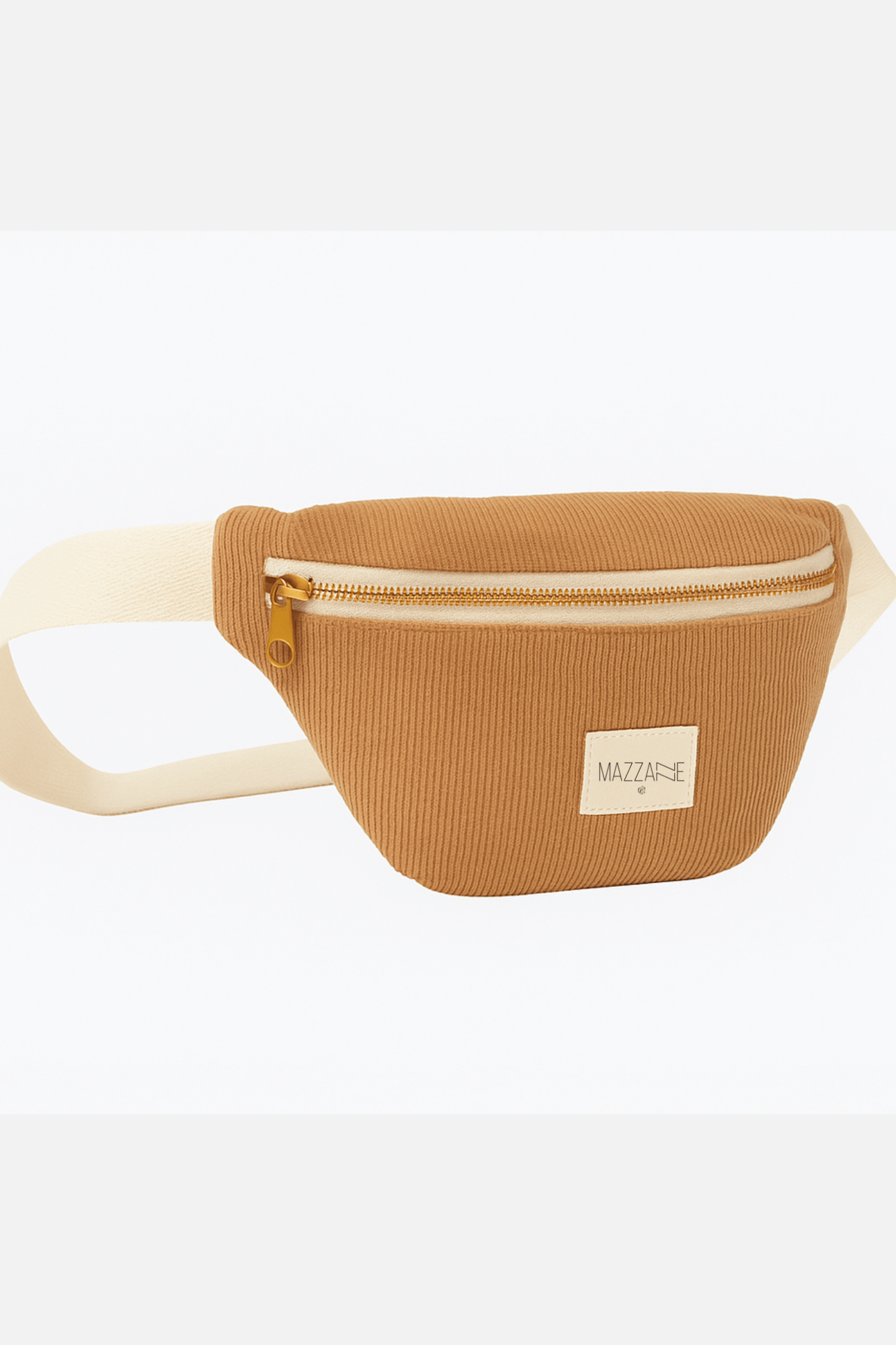 Sac banane enfant en velours côtelé camel avec sangle ajustable - mazzanne