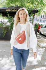 Sac banane femme en velours côtelé vieux rose fait main - mazzanne