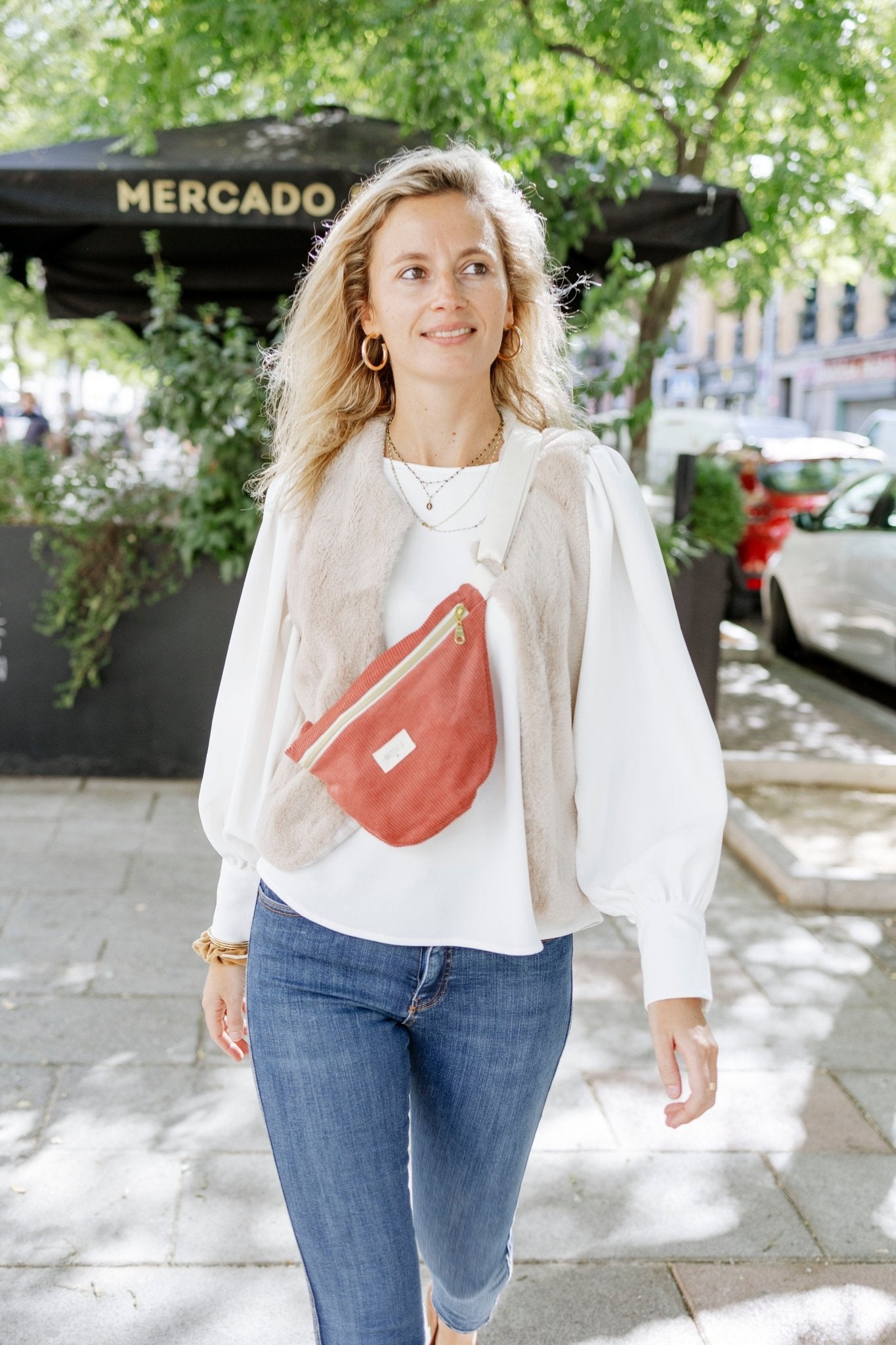 Sac banane femme en velours côtelé vieux rose fait main - mazzanne