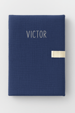 Tapis à langer nomade bébé personnalisable en tissu imperméable et gaze de coton bleu - mazzanne