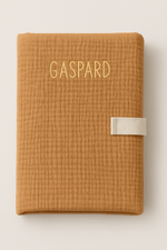 Tapis à langer nomade bébé personnalisable en tissu imperméable et gaze de coton camel - mazzanne