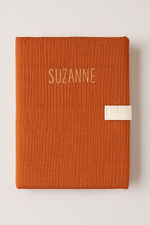 Tapis à langer nomade bébé personnalisable en tissu imperméable et gaze de coton tangerine - mazzanne