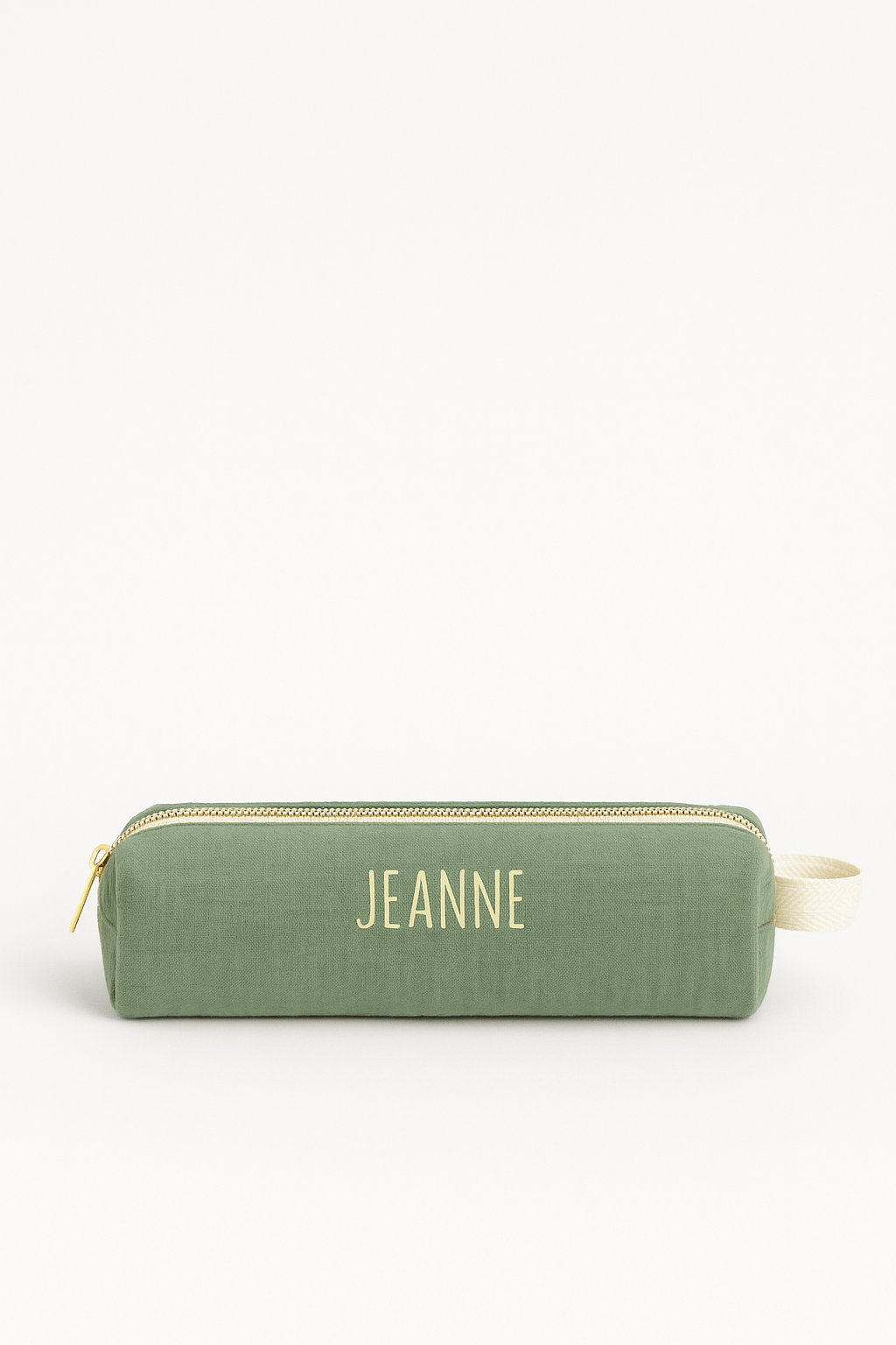 Trousse à crayons enfant école personnalisée en gaze de coton verte faite main - mazzanne