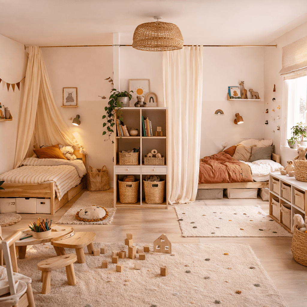 Chambre d’enfant partagée : comment séparer et aménager l’espace facilement ? - Mazzanne