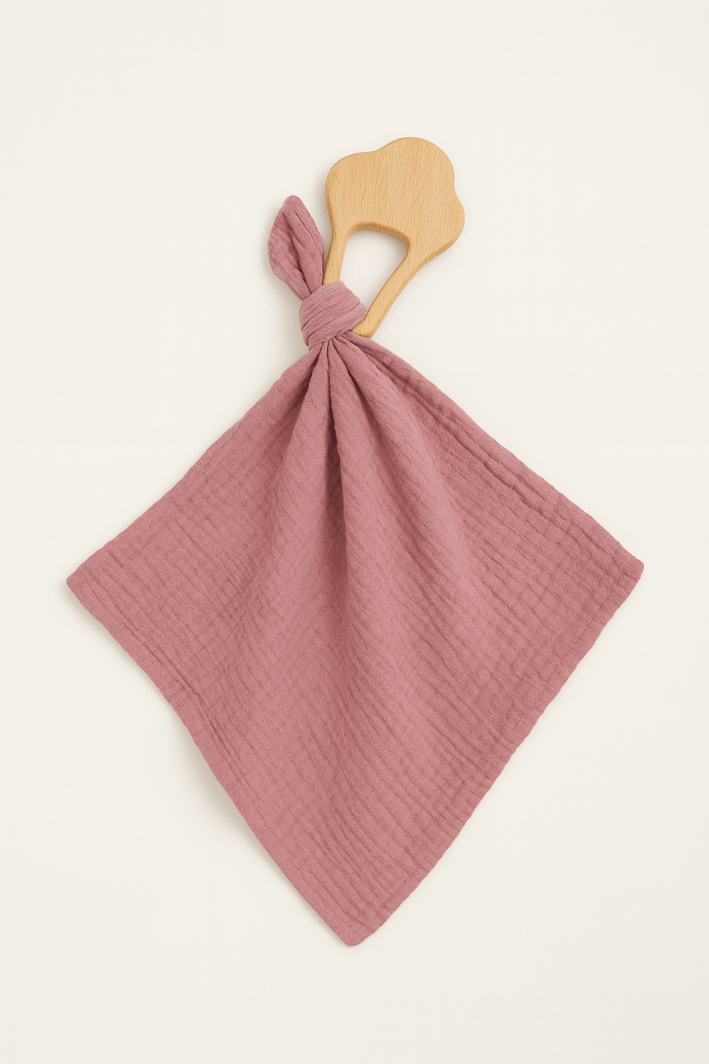 anneau de dentition bébé forme glace et lange en gaze de coton rose fait main en France - mazzanne