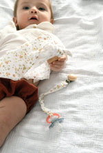 Attache - tétine bébé personnalisable fait main en gaze de coton à fleurs - mazzanne
