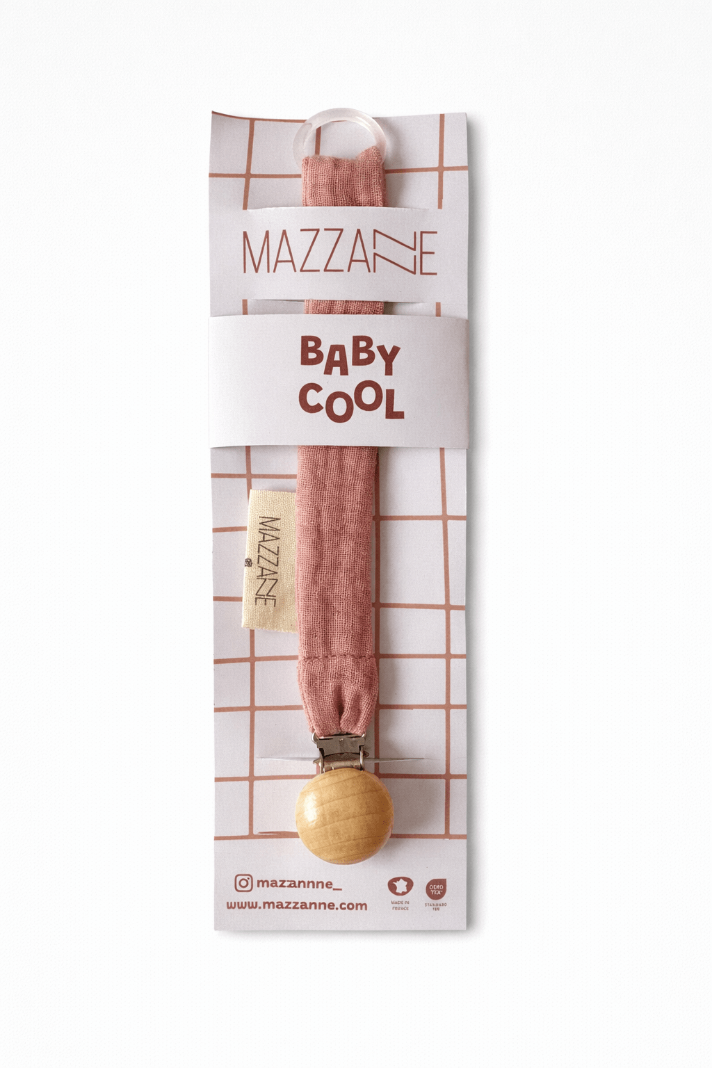 Attache - tétine bébé personnalisable fait main en gaze de coton rose - Mazzanne