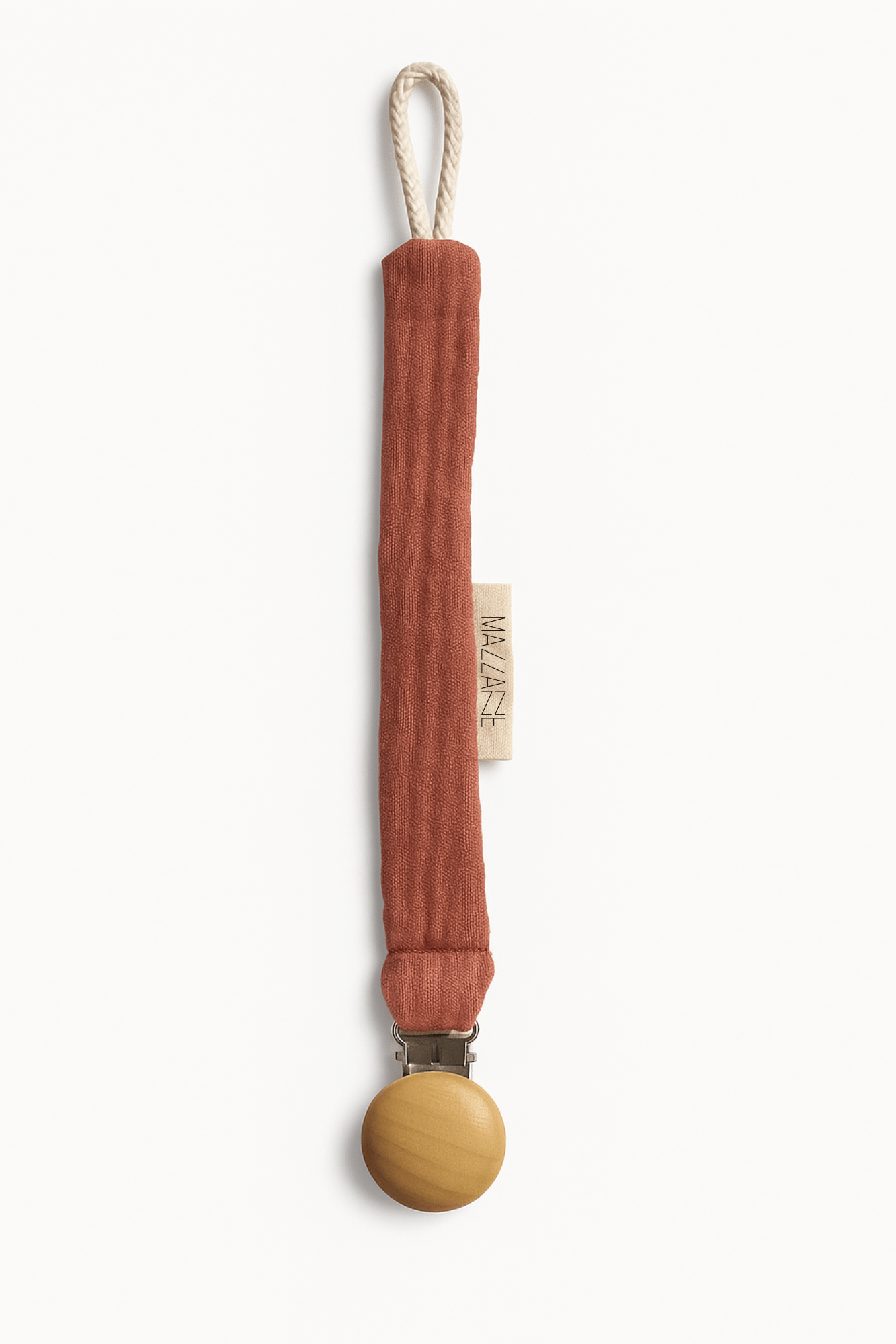 Attache - tétine bébé personnalisable fait main en gaze de coton terracotta - mazzanne