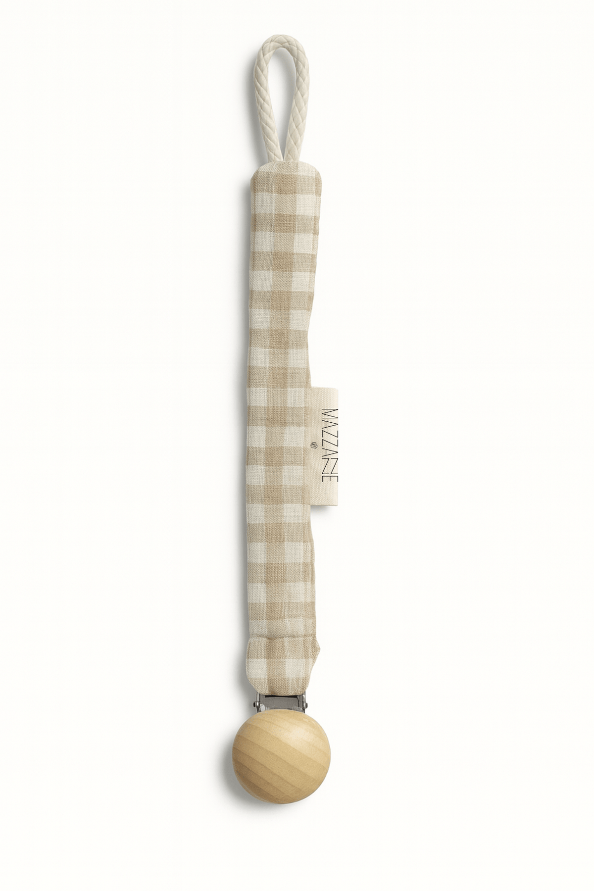 Attache - tétine bébé personnalisable fait main en gaze de coton vichy beige - mazzanne