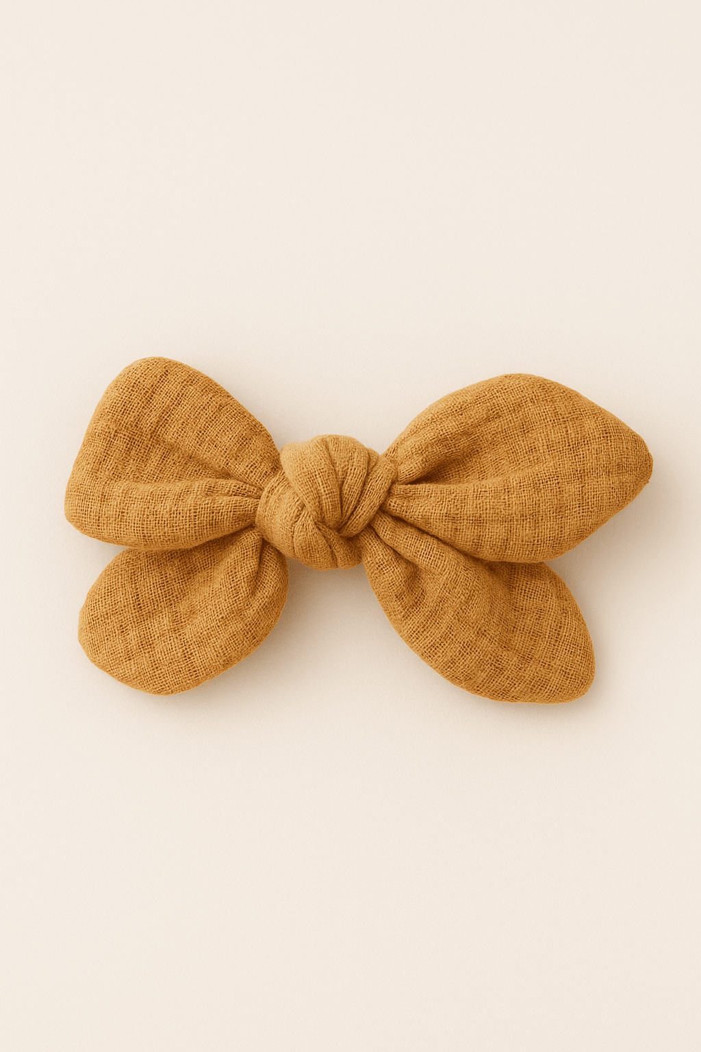 Barrette nœud gaze de coton camel pour cheveux accessoire vêtement enfant - mazzanne