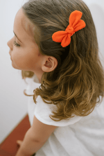Barrette nœud gaze de coton tangerine pour cheveux accessoire vêtement enfant - mazzanne