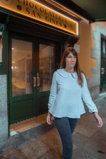Blouse col claudine vêtement femme en gaze de coton brodée blanche - mazzanne