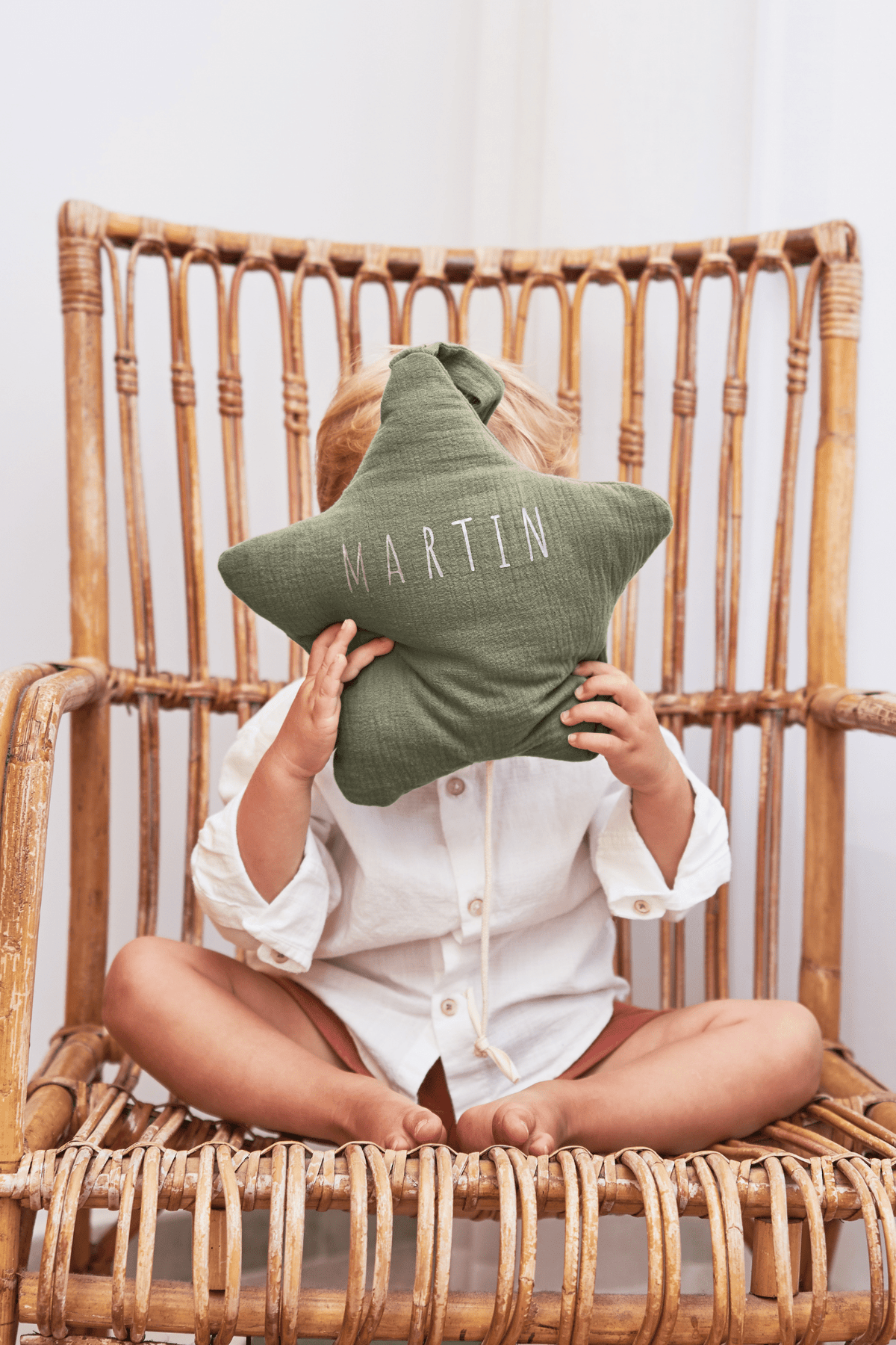 Boîte à musique étoile bébé personnalisable en gaze de coton verte - Mazzanne