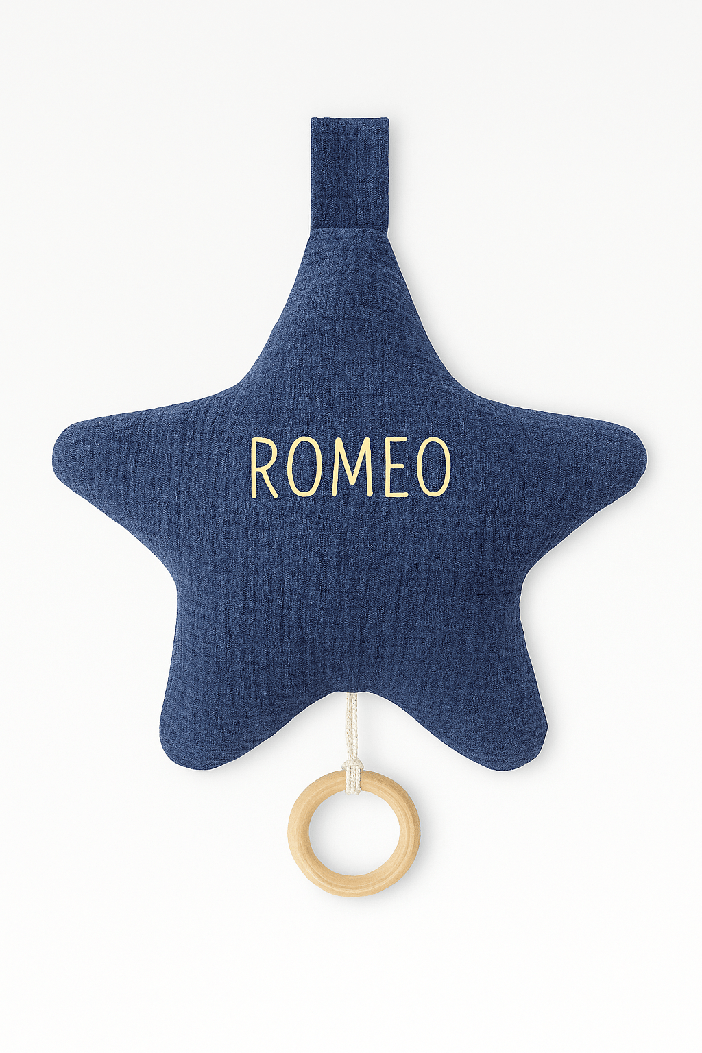 Boîte à musique étoile pour bébé en gaze de coton bleu personnalisable - mazzanne