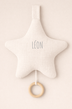 Boîte à musique étoile pour bébé personnalisable en gaze de coton écru - Mazzanne