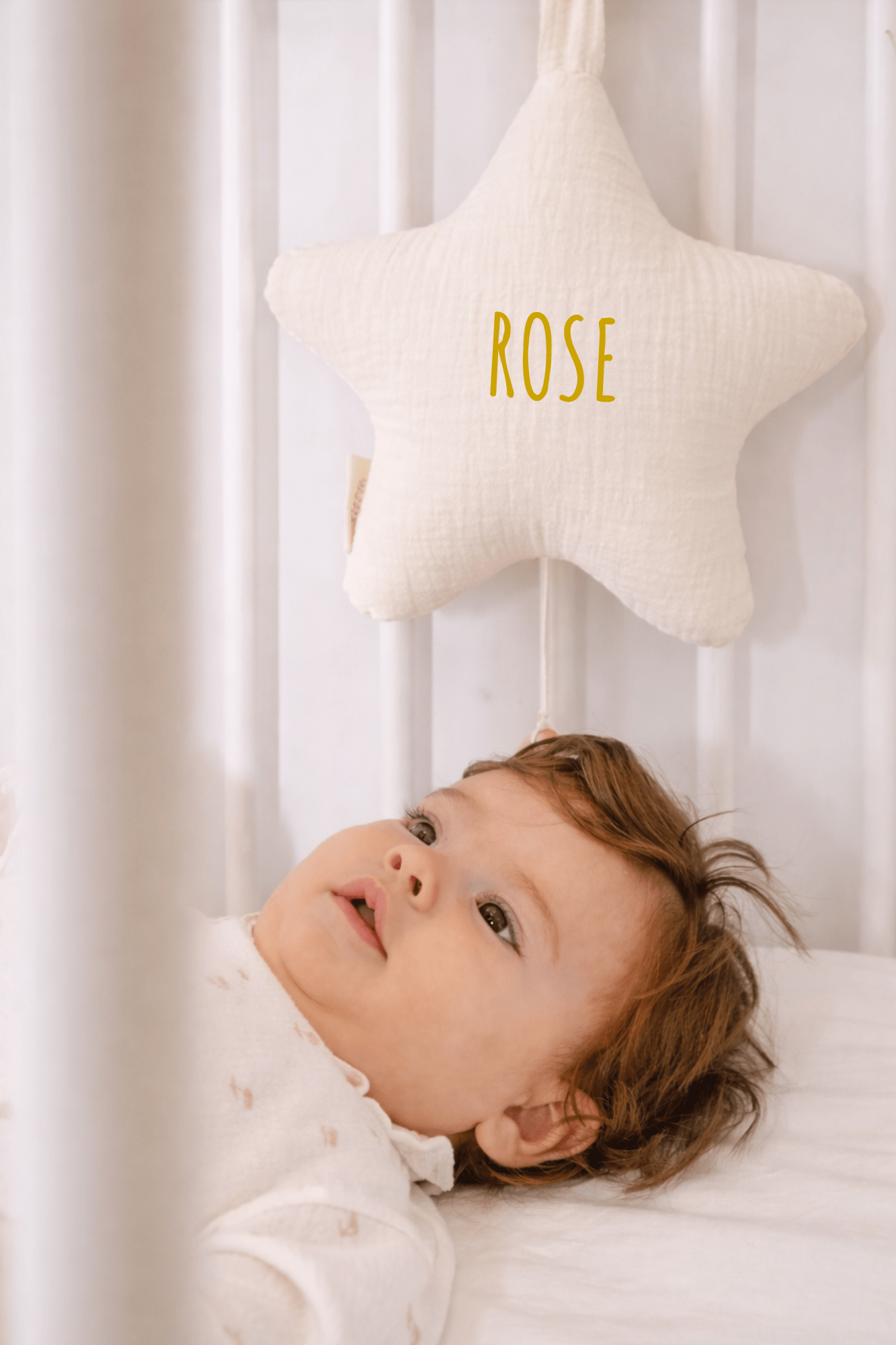 Boîte à musique étoile pour bébé personnalisable en gaze de coton écru - Mazzanne