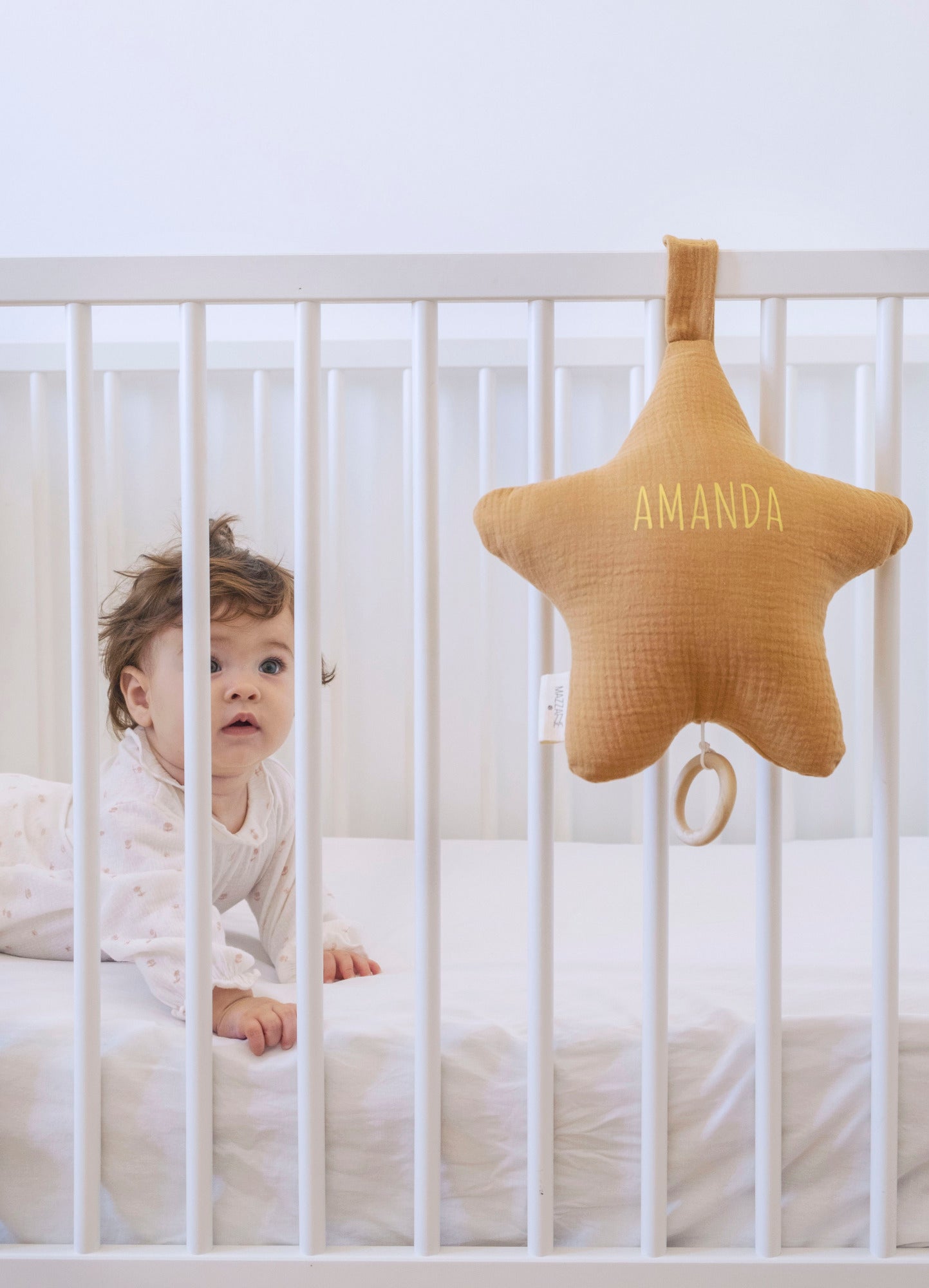 Boîte à musique étoile pour bébé personnalisable en gaze de coton fleurs - mazzanne